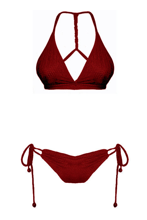 Crimson Pseudo Suede Halter & Scrunch Butt