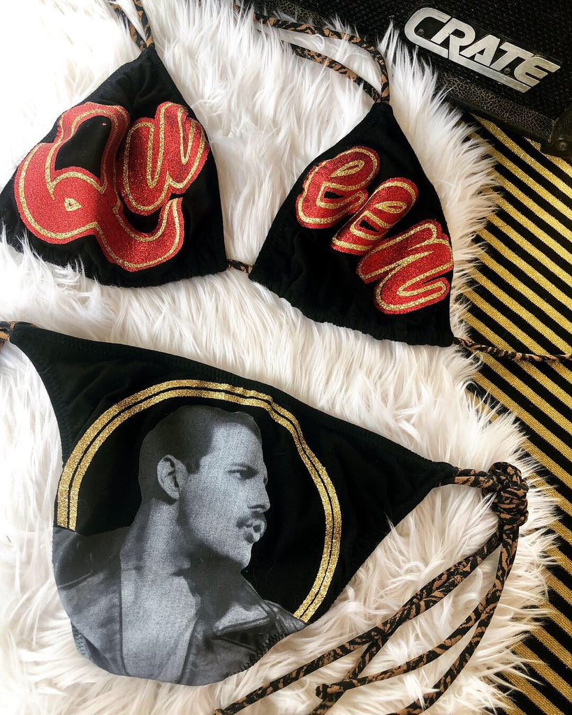 Queen band Freddie Mercury rock and roll heavy metal 70's 80's seventies eighties made in USA Teekini t-shirt bikini rock n roll rock and roll bikinis miami made in usa limited edition kini handmade bikinis Custom bikinis Betty Bangs Bikinis american made Killer Queen Bohemian Rhapsody Fat Bottom Girls