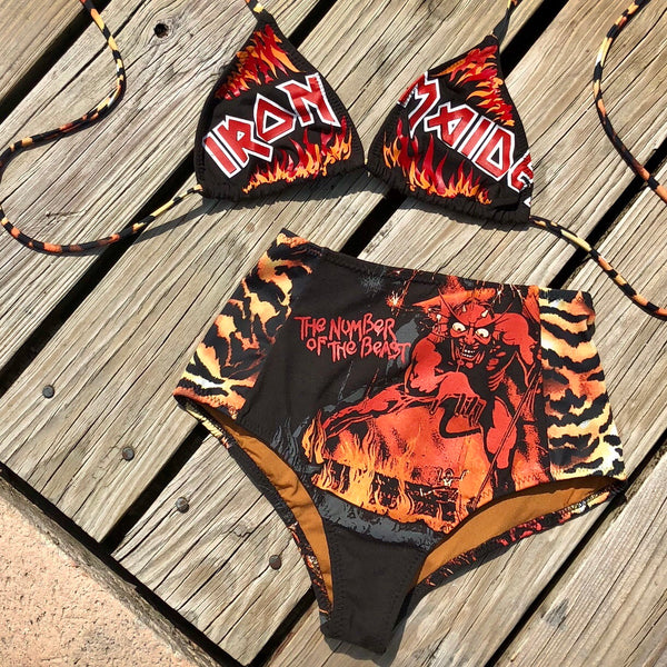 Iron Maiden highwaisted t shirt band bikinis teekini rock n roll